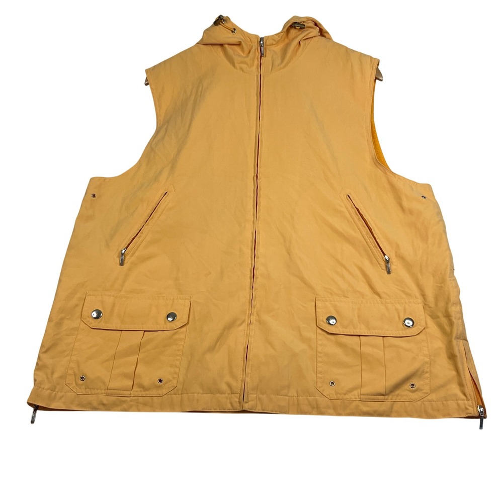 Talbots Hooded Utility Vest Orange Full Zip Mesh Lined Cargo Pockets Large